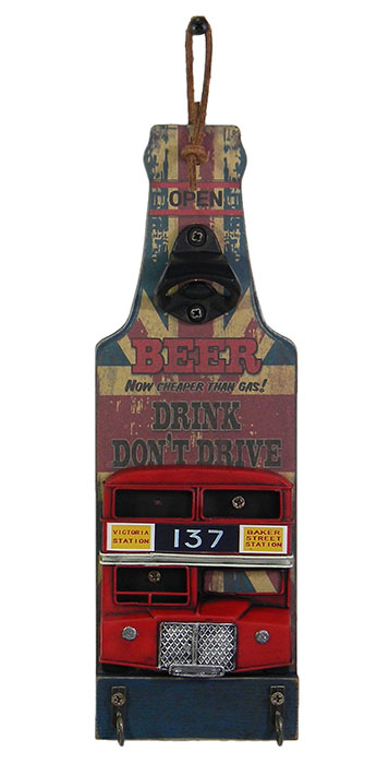 Red Double Decker Design Wall Bottle Opener - Click Image to Close